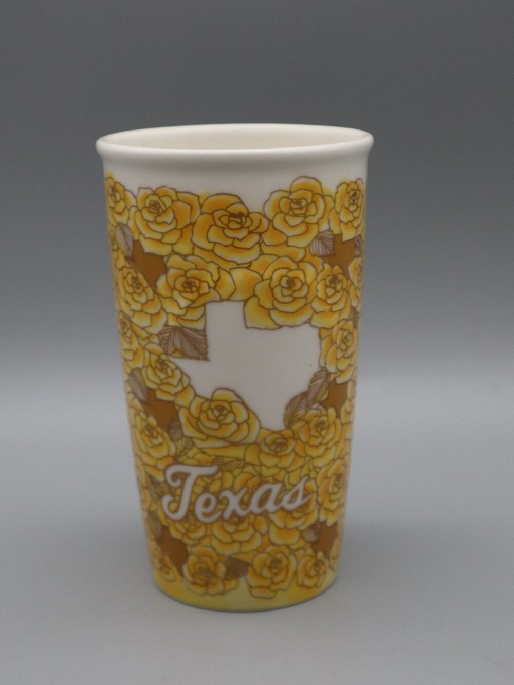 2016 Starbucks Yellow Texas Rose Ceramic Travel Tumbler Mug No Lid